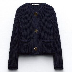 Zara Navy Chunky Knit Cardigan